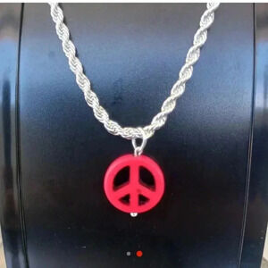 PEACE charm with .925 silver rope chain..NWT..we bundle..enjoy..red